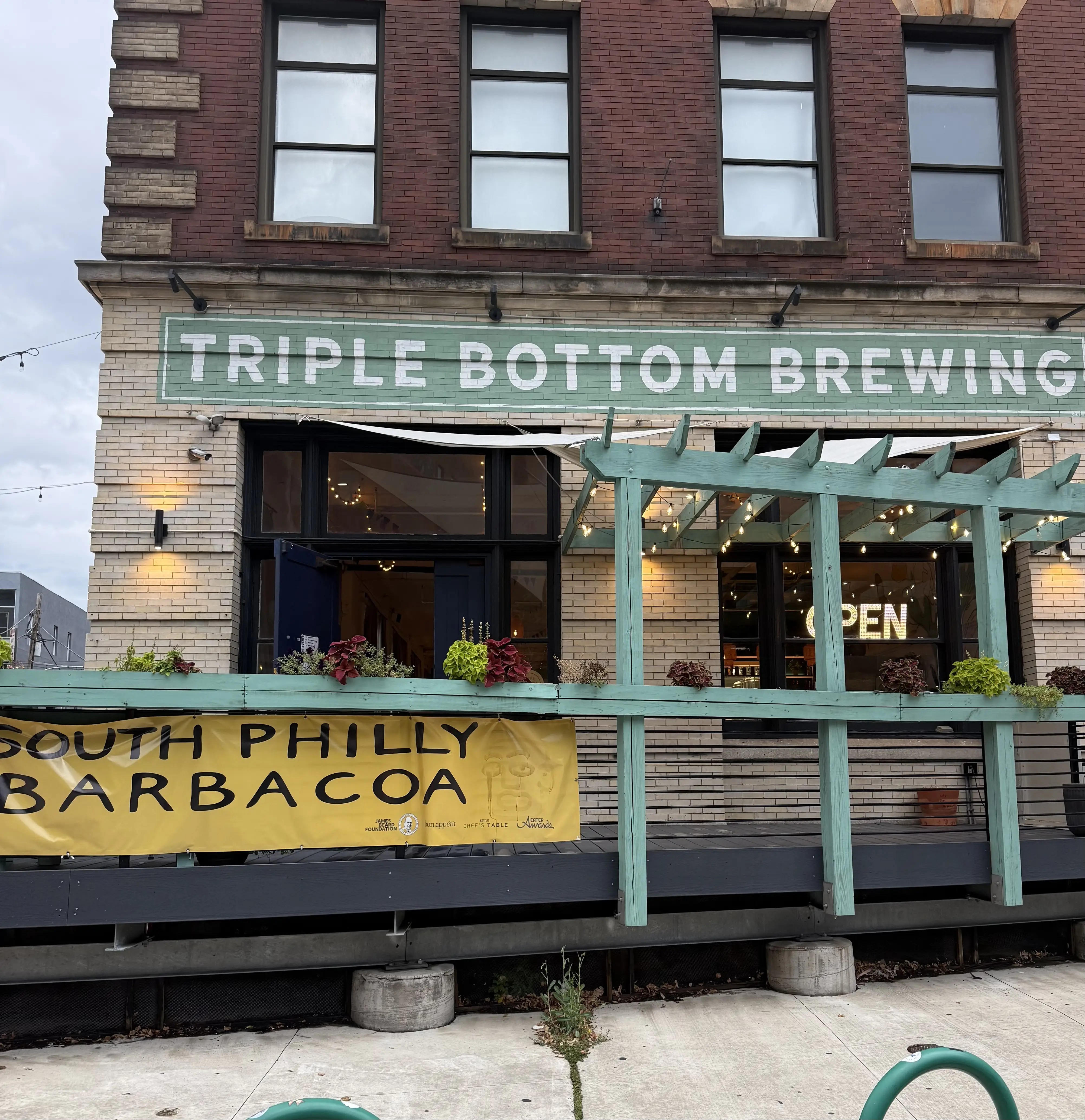 Beer, people, planet, printed on a card next to the salsa at 915 Spring Garden