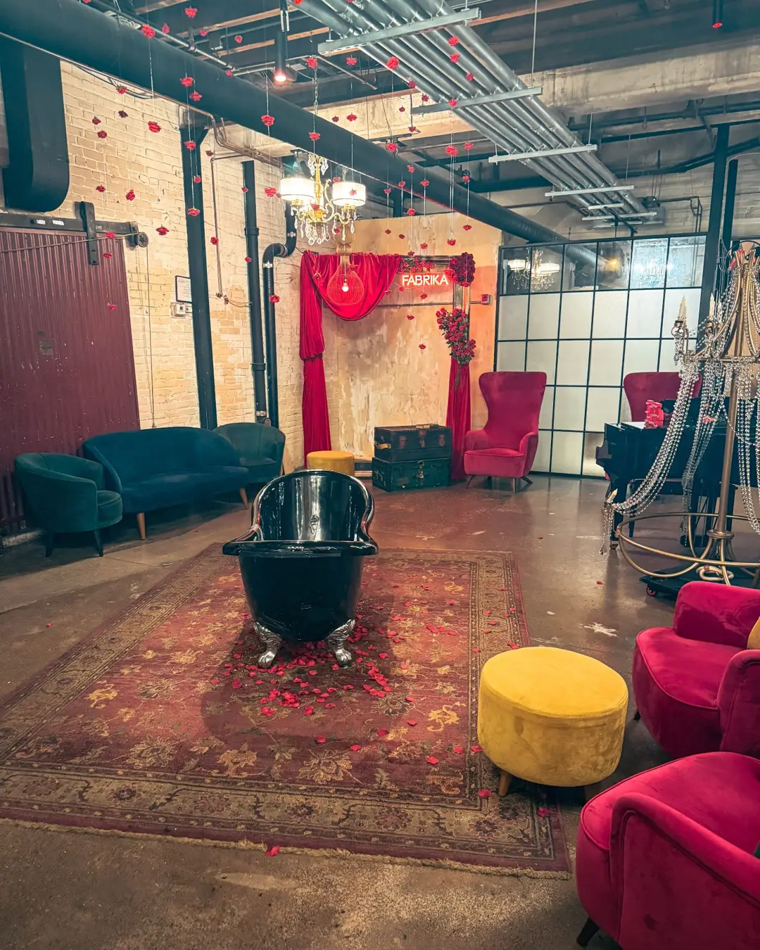 The stunning interior and stage at Fabrika, setting the mood for an evening of entertainment.